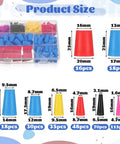 Colorful 350 Piece Silicone Rubber Hole Stopper Kit With Eight Sizes From One Sixteenth To Five Eighths Inch Tapered Plugs Display
