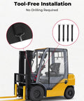 KEMIMOTO forklift cab rain cover installed with rear window; clear 0.5mm PVC, anti-UV, fits forklifts up to 6000 lb