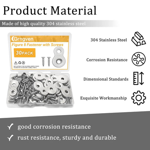 Thirty Piece Bundle Heavy Duty Figure Eight Table Top Fasteners With Sixty Matched Screws For Serious Cabinet Woodworking and Office Furniture Assembly No Sweat Setup Always in a transparent case.