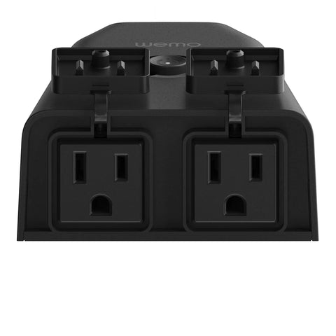 WiFi Smart Outdoor Plug With Two Weather Resistant Outlets, durable black design, front view of dual sockets