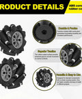 Two Pack Mecanum Wheels With Couplings For Smart Robot Cars And DIY Models Omnidirectional 97mm 3.82 Inch ABS Rubber