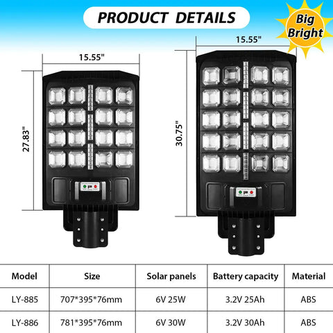 Go To 1000W Outdoor Solar Street Light dimensions and specs