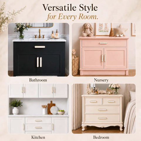 4 Pack Gold Cabinet Pulls With Pearl Inlay And Brushed Brass Base on bathroom, nursery, kitchen, and bedroom drawers
