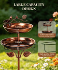 Two In One Metal Bird Bath And Feeder For Outdoor Gardens, Vintage Bronze Free Standing Yard Decor With Dual Bowls