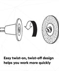 Illustration showing quick-change mechanism of Green Corps Roloc Disc 36526 60 Grit for heavy-duty grinding in tight spaces