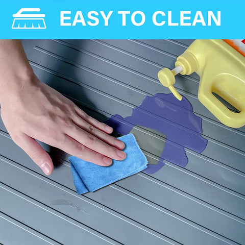 Hand cleaning 34 Inch By 22 Inch Under Sink Mat Waterproof Silicone Drip Tray with Drain Hole and liquid spill.