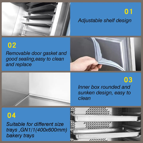Heavy Duty Commercial Kitchen Workhorse Blast Chiller And Freezer featuring adjustable shelves, removable gaskets, and 15 stainless steel trays.