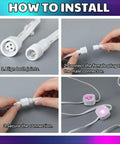 Installation guide for Heavy Duty All Season Extension Cable Set 6 Pack Featuring Three Y Branch Plugs And Three Sixteen Foot White Leads.