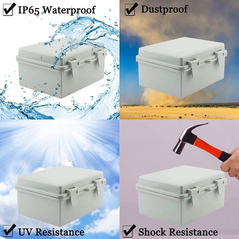 IP65 Weatherproof ABS Junction Box with multiple resistance features in water, dust, UV, and shock environments.
