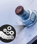 230 Piece Flat Washer Essentials Kit For Electrical Connections And General Repairs Includes Various Size Washers To Fit Screws Nuts And Bolts Distributes Load Prevents Loosening Perfect For Diy Home And Auto Projects, 304 stainless flat washer on bolt