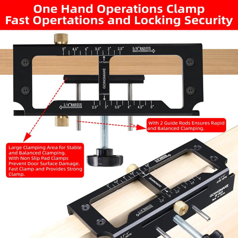 Sturdy Door Hinge Jig And Wood Router Template Kit Featuring A Rock Solid One Hand Clamp for precise clamping and mortise cutting