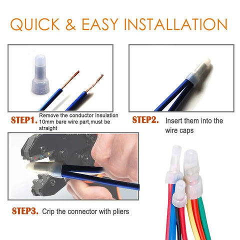 All In One 550 Piece Closed End Crimp Connectors Kit For Auto Wiring 24 To 10 Gauge Copper Core Nylon Wire Terminals installation steps