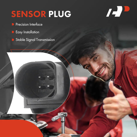Mechanic with thumbs up next to sensor plug emphasizing precision interface and easy installation