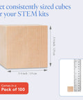 Top Shelf 3/4 Inch Solid Birch Wood Blocks 100 Pack Unfinished Smooth Craft Cubes shown with a ruler for size reference.