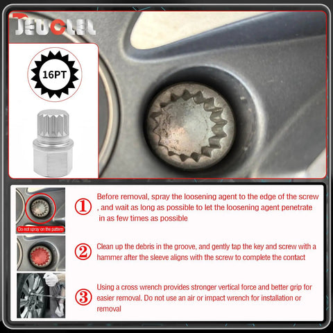 Instructions for BMW Compatible 21 Piece Wheel Lock Nut Key Kit All In One Socket Tool Set For Easy Anti Theft Nut Removal