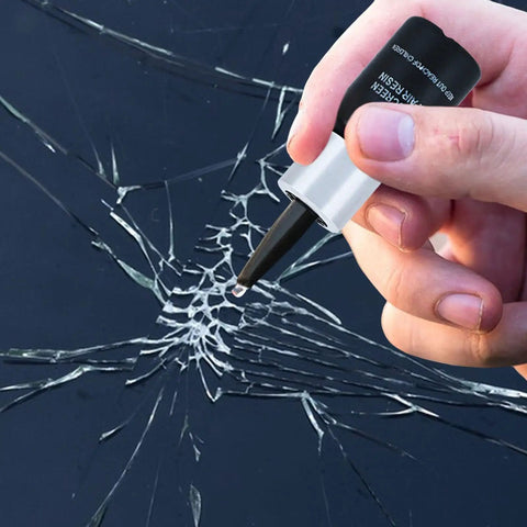 DIY Windshield Repair Kit For Chips And Cracks With Resin Glass Repair Fluid Quick And Easy Fix For Car Windshields Star Shaped Crack Repair Professional Grade in use on windshield crack.
