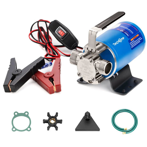 12V Portable Electric Water Transfer Pump with on off switch and suction hose kit for fast no drama water moves in boats, RVs and farms