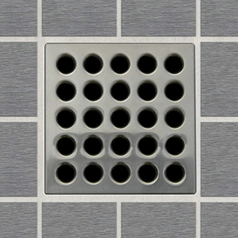 Square Shower Drain Grate In Brushed Nickel Finish Three And Three Quarters Inch Square Includes Grate Puller And Stainless Steel Plate Dope Upgrade For Your Modern Shower on tiled floor
