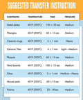 Suggested transfer instruction chart for 170 Sheets Sublimation Paper 125Gsm 8 By 11 Inch A4 Heat Transfer For Any Inkjet Printer