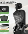Ergonomic Desk Chair For Long Hours With High Back And Plush Lumbar Support, Flip Up Armrests, Rolling Swivel, shown with breathable mesh