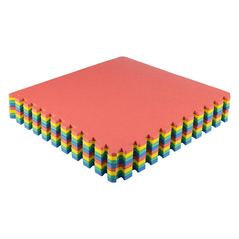 Interlocking EVA Foam Floor Tiles 8 Pack, 32 Sq Ft Kid Friendly Playroom And Home Gym Padding, shown in stacked multicolor view.