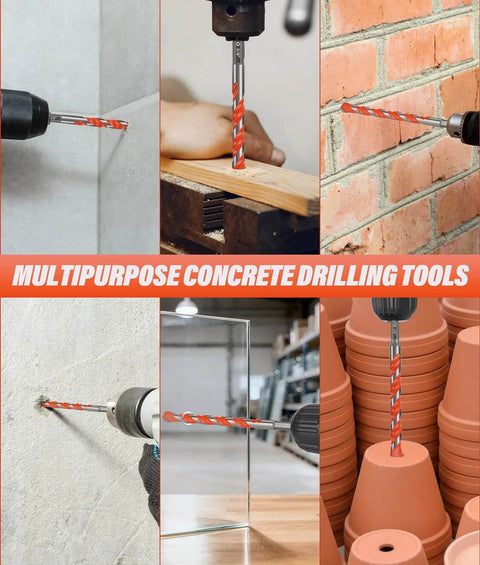 17-piece concrete drill bit set with holder; carbide hex-shank masonry bits for concrete, brick, tile, glass