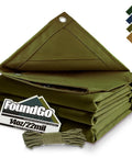 Heavy Duty Canvas Tarp 6x8 Feet Water Resistant 22 Mil 14 Oz With Rustproof Aluminum Grommets UV Resistant, moss color, folded