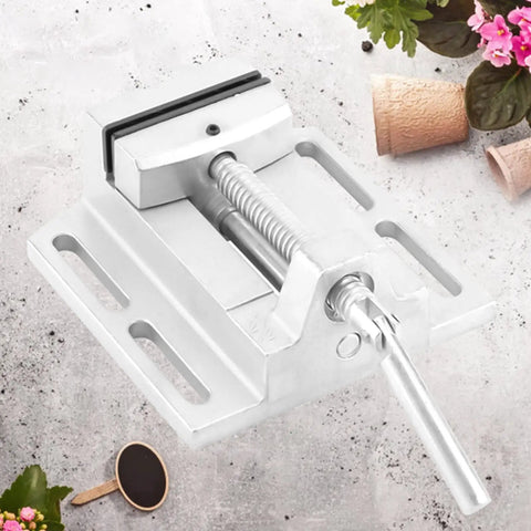 2.5 Inch Drill Press Vise Heavy Duty Metalworking Clamp With Stable Guiding Rods, precision milling vise on workshop surface.