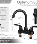Diagram of Two Handle Black Bathroom Faucet 4 Inch Centerset With Lift Rod Drain Stopper And Supply Hoses For RV Use 3 Hole