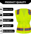 Built Tough Women Hi Vis Safety Vest With Reflective Strips And Pockets Ansi Class 2 High Visibility Construction Work Gear, mesh fabric