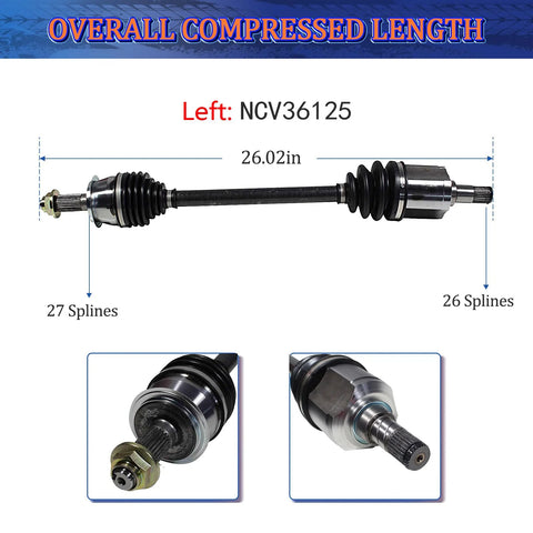 CV Joint Axle Shaft Assembly For Honda Accord 2003 2004 2005 2006 2007 2.4L 4 Cylinder Automatic Transmission FWD Front Left Axle