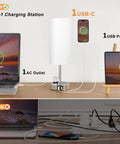 Set Of 2 Touch Lamps For Bedrooms With 3 Way Dimming, USB C Ports And Outlets, showing charging features and devices.