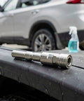 Save Time On Yard Work With This Straight Up Stainless Steel Pressure Washer Quick Connect Coupler showcasing durable stainless steel design.