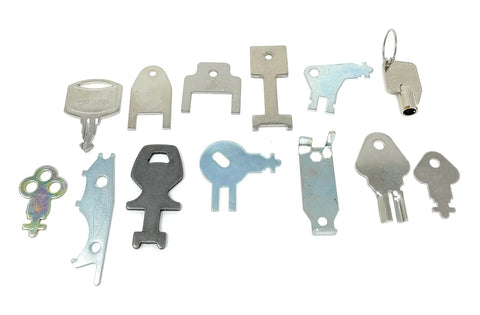 Master Dispenser Key Ring Set With 27 Common Paper Towel And Toilet Paper Keys For Janitors Maintenance Pros Hospitals Schools And Medical Facilities Today, metal keys displayed in various shapes