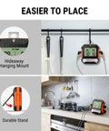 Bluetooth Meat Thermometer With 450 Ft Range And 2 Probes For Grilling BBQ Oven Or Smoker shown with mounting options