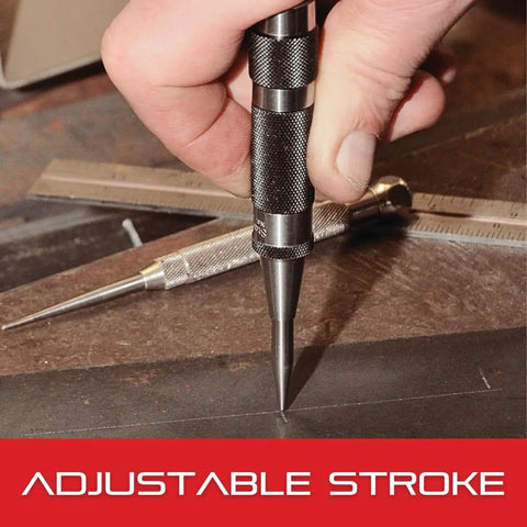 Automatic Center Punch With Adjustable Stroke for precise marking in use, 5-1/4 inch length, steel knurled handle, 18C model