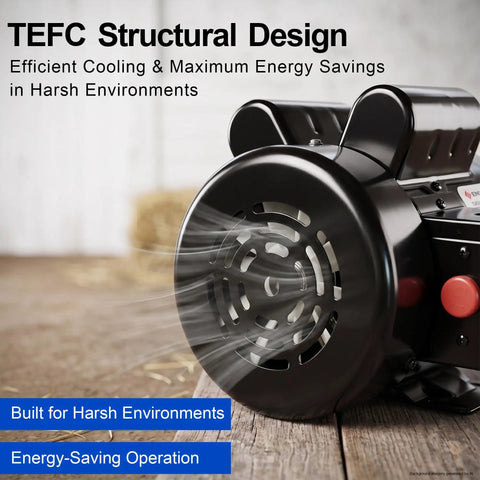 Straight Up Heavy Duty 1.5 HP Farm Duty Electric Motor Runs Smooth At 1725 RPM with TEFC cooling and efficient design.