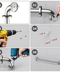 Installation of Two Pack 24 Inch Chrome Stainless Shower Grab Bars For Bathroom Safety And Stability No Slip 1.25 Inch Diameter