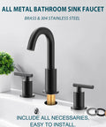 Matte Black Two Handle 8 Inch Widespread Bathroom Faucet For Vanity Sink With 360 Degree Swivel Spout 3 Hole Installation includes parts