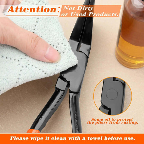 Cleaning Three Piece Pro Grade Hand Seamer Set With 45 90 180 Degree Jaws for Metal Bending shown with towel and oil