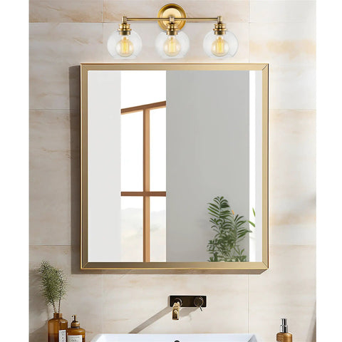Modern bathroom with mirror and Clear Globe Glass Shades Set, 6 By 5 Inch, 1 5 Eighth Inch Fitter Opening For Threaded Medium Base Socket.