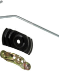 Universal Spare Tire Hold Down Kit Fits 13 Inch 14 Inch And 15 Inch Mini Or Full Size Cars Or SUVs With Long J Bolt, Hold Down Nut, And Retaining Plate For Easy Install And Secure Mounting. Image shows long J bolt, nut, and plate components.