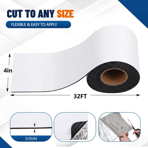 Heavy Duty Roof Repair Tape And Weatherproof Flashing Membrane To Patch Leaks On RV Gutters Windows And Siding Without A Sweat Long Lasting Tape holds 4in x 32ft roll, 0.05in thick.