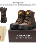 Rugged 6 Inch Steel Toe Work Boots For Men With Oiled Crazy Horse Leather Construction, boots with box, laces, and insoles.