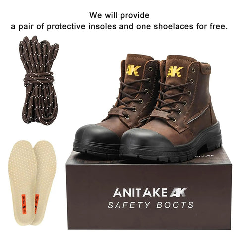 Rugged 6 Inch Steel Toe Work Boots For Men With Oiled Crazy Horse Leather Construction, boots with box, laces, and insoles.