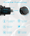 Waterproof Dual Usb Cigarette Lighter Adapter With Lid, 2.1A Fast Charge Dual Port Outlet For 12V 24V Car Boat RV ATV Truck US with size details.