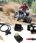 Beefed Up High Performance 6 Pin Ignition Coil Kit For 50cc 70cc 90cc 110cc 125cc 150cc Taotao Scooters ATVs Mopeds And Go Karts, shown with riding ATV