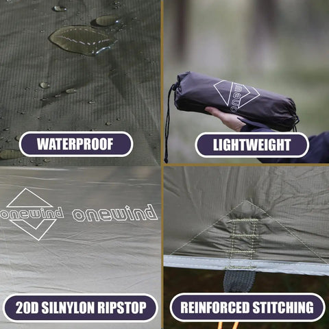 Ultralight 10X10Ft Waterproof Camping Tarp Shelter for Hammock and Tent Campsites with features like waterproof silnylon.