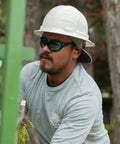 Construction worker wearing Kazbek Torque Polarized Anti Fog Vapor Shield Safety Glasses with Smoke Lens.