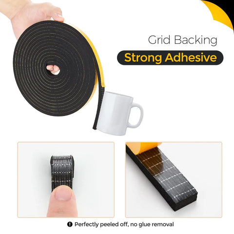 33 Feet Weather Stripping Door Seal Kit With 1/2 Inch Wide By 1/4 Inch Thick High Density Foam Tape And Adhesive Rubber Strip showing grid backing